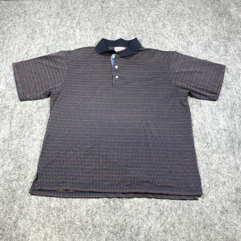Alan Flusser Golf Polo Shirt Mens L Blue Geometric Pattern Silver Collection